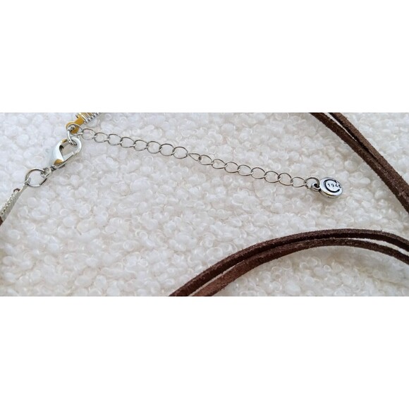 C1946 Boho Green Glass & Shell Beaded Necklace Leather Cord 30-34 in - Picture 7 of 8